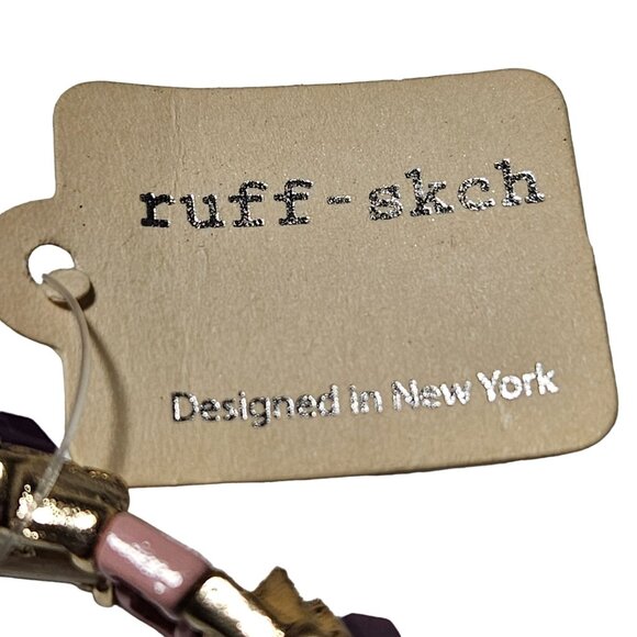 Art Deco Purple Pink Resin Stones Gold Tone Stretch Bracelet Modern Fashion - Picture 4 of 6